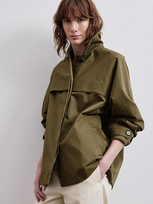 Short trench coat in cotton drill