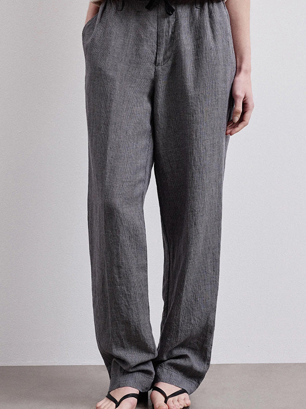 Pied-de-poule linen trousers