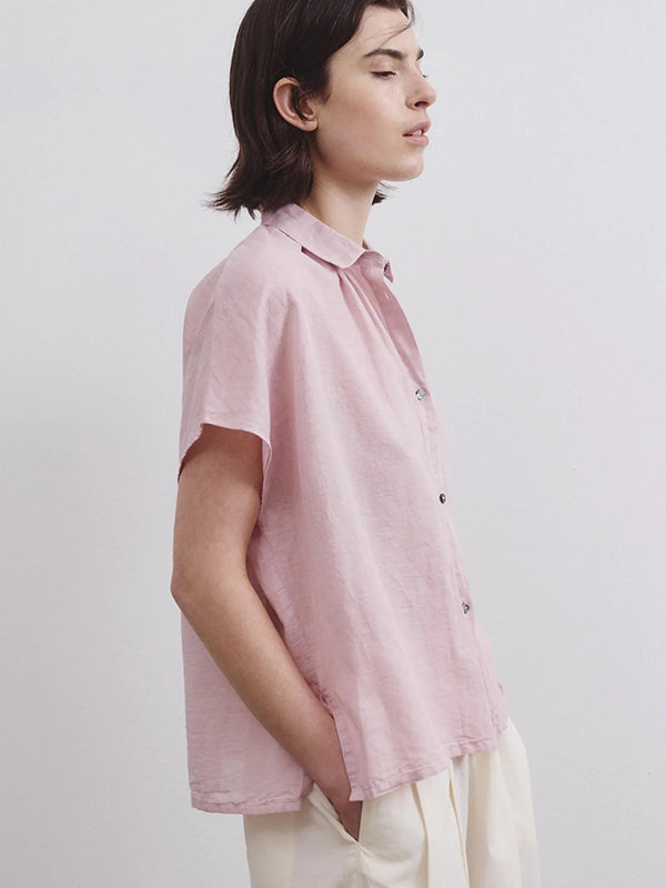 Short sleeve shirt in cotton and linen flame gauze