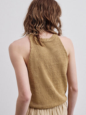 Cotton and linen knit tank top - Green