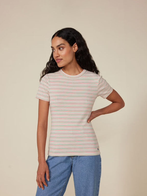 Women's stripy Iconic short-sleeved rib knit T-shirt