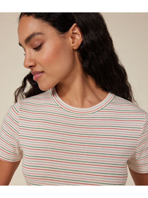 Women's stripy Iconic short-sleeved rib knit T-shirt