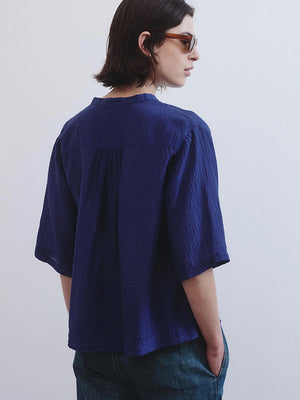 Short-sleeve shirt in crinkled cotton and silk voile