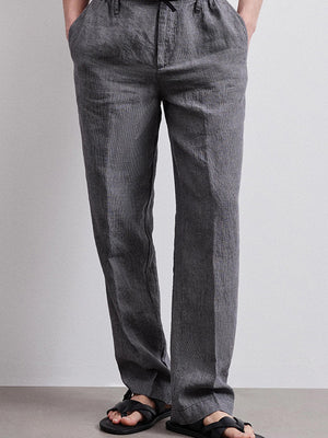 Pied-de-poule linen trousers