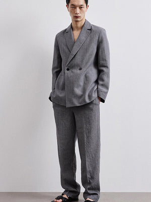 Pied-de-poule linen trousers